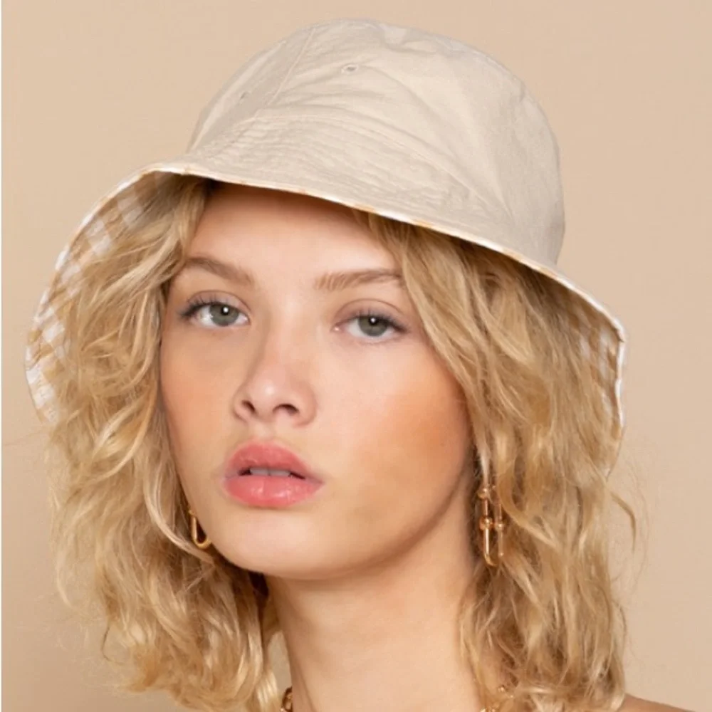 POL Cream Yellow Reversible Gingham Hat